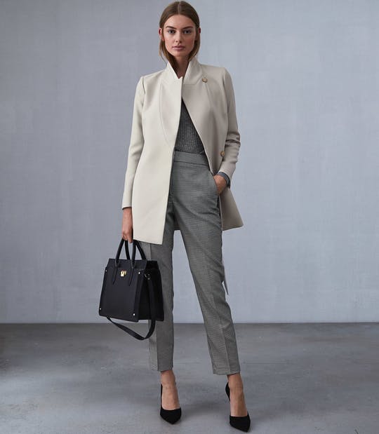 Clarence Satin Faced Belted Jacket Neutral By Reiss - Fashion | Katalay.net